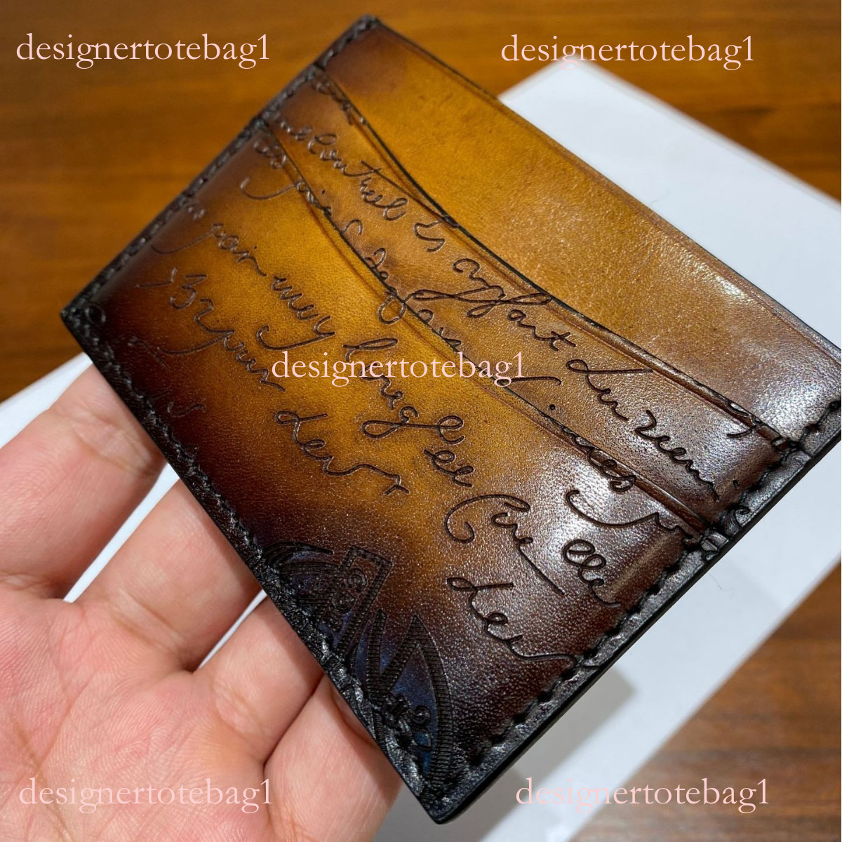 Handmade Genuine Leather Retro Card Holder - Imported Calfskin Ancient Color Rubbing Scritto Graphic Case In Stock