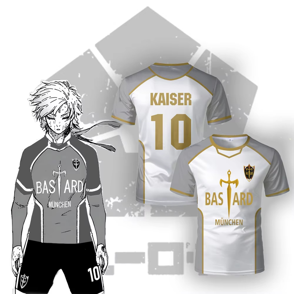 Blue Lock Anime Bastard Munchen Jersey Men's Football T-shirt Kaiser 10 Isagi Cosplay Tops Munich Sports Boy Tees