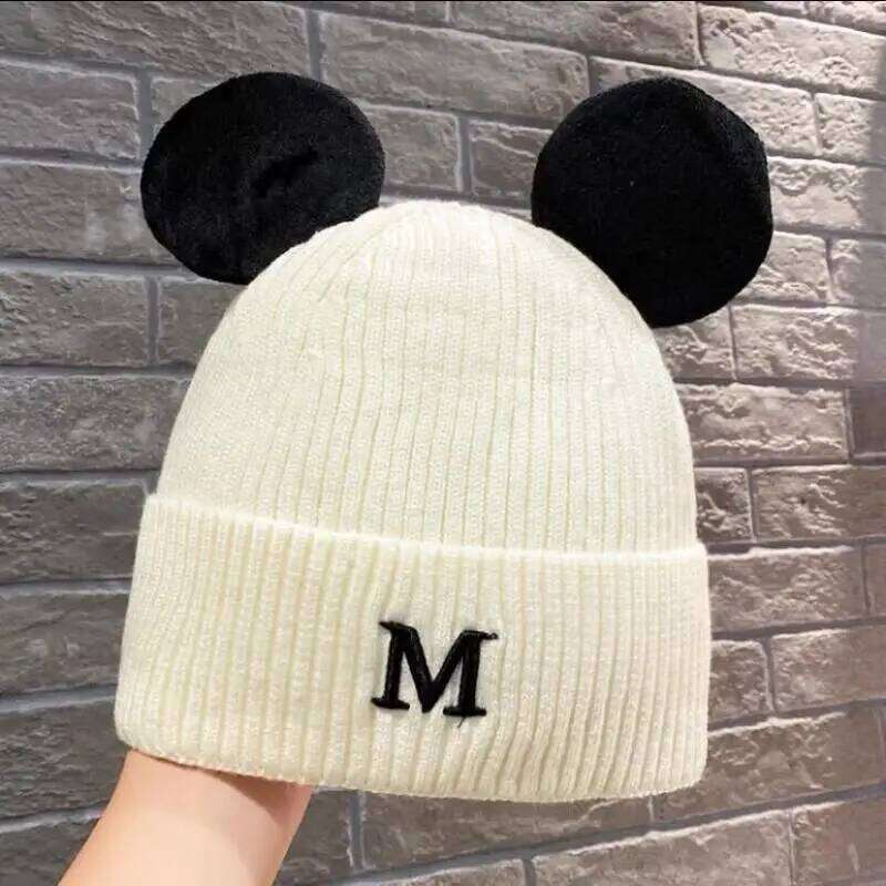 Disney Disney Mickey Mouse Fashion Cartoon M-Mark Ears Knitted Hat Men Women Must Have Autumn Winter Couple Christmas Halloween Gifts XJ260109