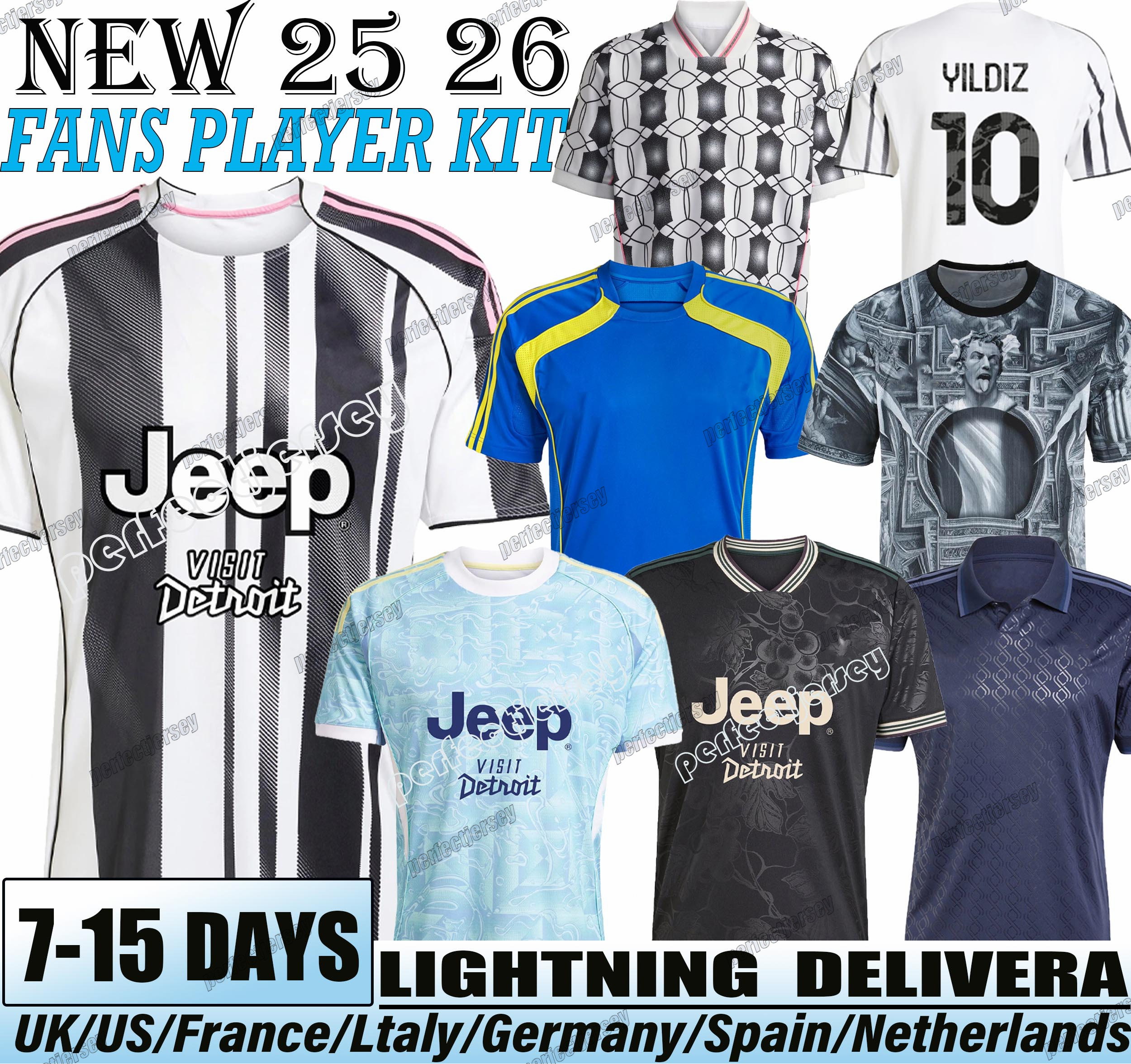 Juve 25 26 Soccer Jerseys Fans Player Home Away Yildiz Vlahovic F.CONCEICAO DOUGLAS LUIZ Thuram N.GONZALEZ Gatti Kalulu 2025 Football Shirt Men Kids kit