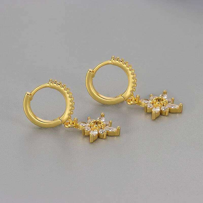 925 Sterling Silver Earrings for Women Geometric Shinning Gold FLower Earring Fashion Jewelry Gift Party Wedding pendientes