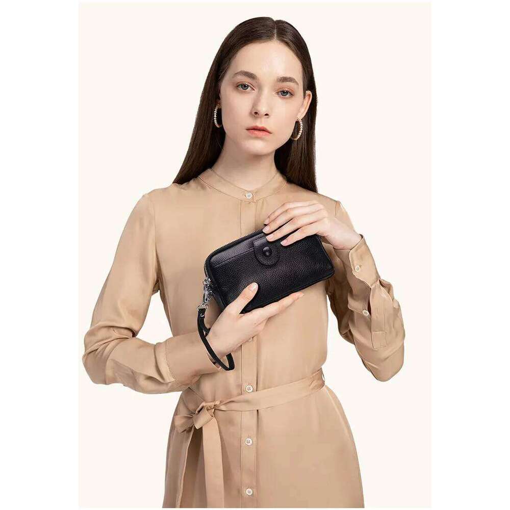 Genuine Leather women Long wallet Ladies Clutch Purses Double Deck Zipper Wrist Bag Female Sling bag chain Phone Crossbody bags XJ260109