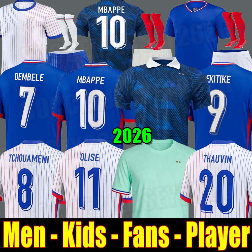 french soccer jersey 25 26 MBAPPE THAUVIN BARCOLA OLISE EKITIKE 2025 2026 KANTE DEMBELE Maillots de football shirt equipement de foot Men kids kit enfants