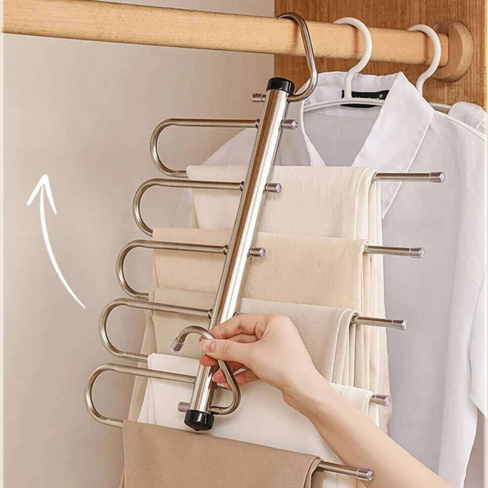1/2pcs Folding Magic Pants Hangers,5/9Layer Stainless Steel Space Saving Clothes Rack,Jeans Trousers Scarf Organizers for Closet 26T0109
