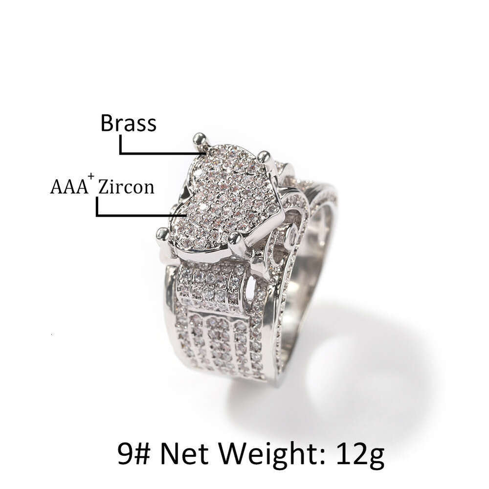 European And American Hip-Hop Style Micro-Paved Zircon Heart Heavy Craft Design Full Diamond Retro Ring Trendy New Jewelry - view 3