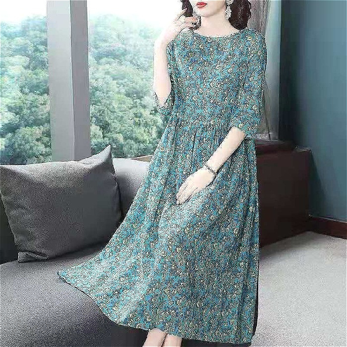 745 Summer new floral plus size women's clothing rich lady fashionable age-reducing printed dress mid-length