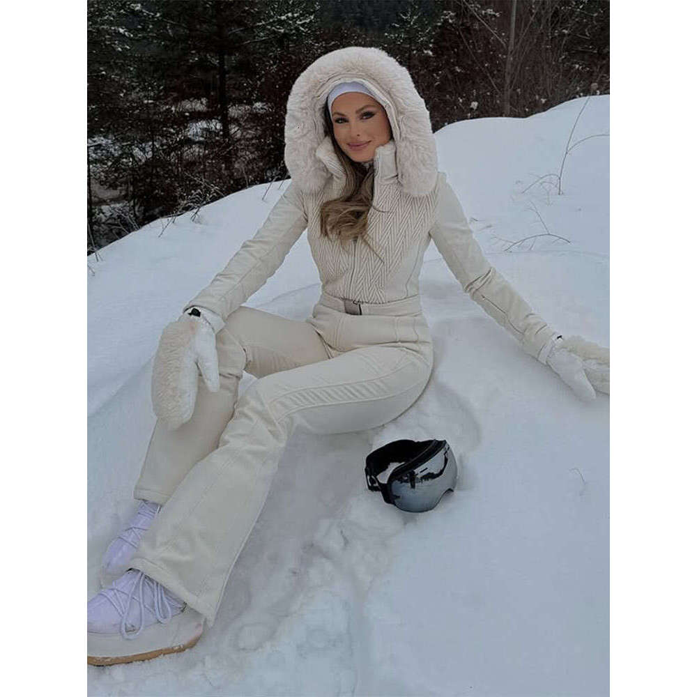 2026 Windproof Hooded Skiing Jumpsuits Women's Warm Zipper Pleated Snowboard Ski Suit With Belt Winter New Lady Hiking Clothings WKERSIY