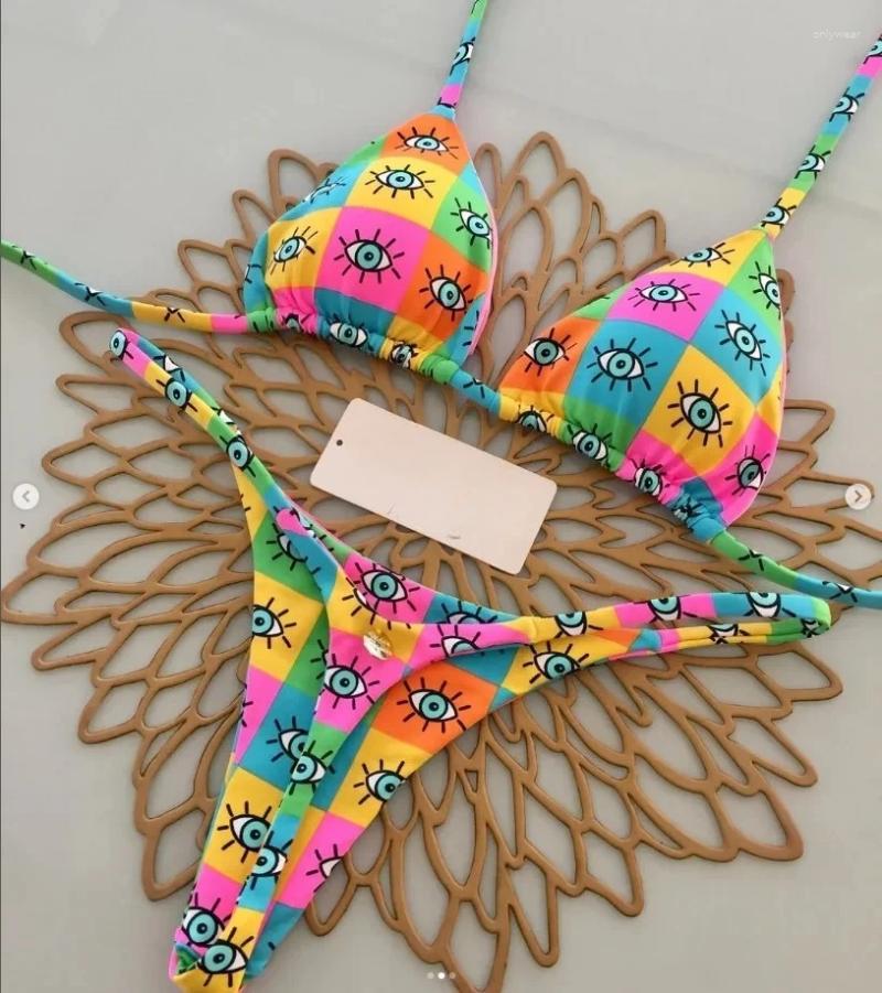 Women's Swimwear Summer Print Sexy Bikini Sets Halter Lace-up Tops Thongs Beach Style Bathing Suit Y2k Swimsuits Women Beachwear Fashion