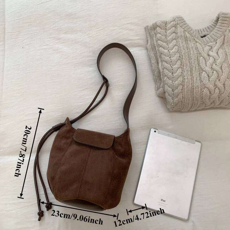 Niche pumpkin-shaped Instagram-inspired vintage suede crossbody Autumn/winter premium bucket bag for commuting XJ260109