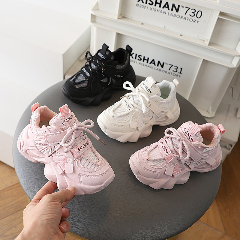 baby shoes White and pink childrens leisure shoes air mesh breathable fashion school running shoes new soft