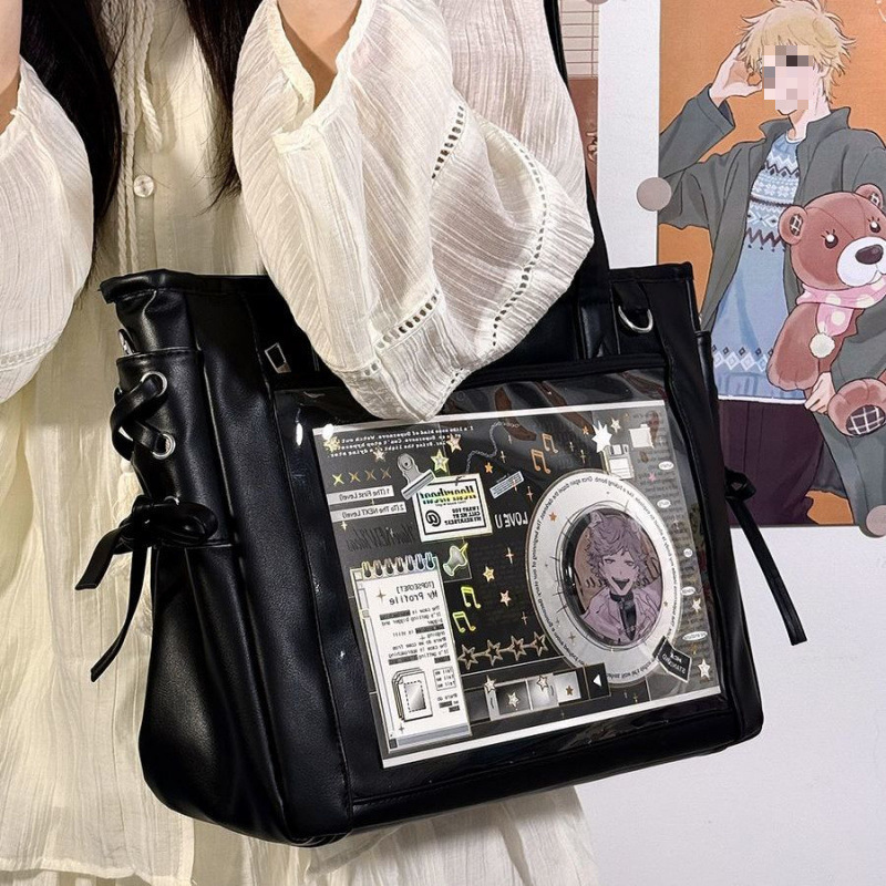 Punk Y2K Ita Bag Women Clear Pocket for 20cm Doll Shoulder Bag Metal Skull Chain Lolita Totes Bag Harajuku Style Girls Handbags