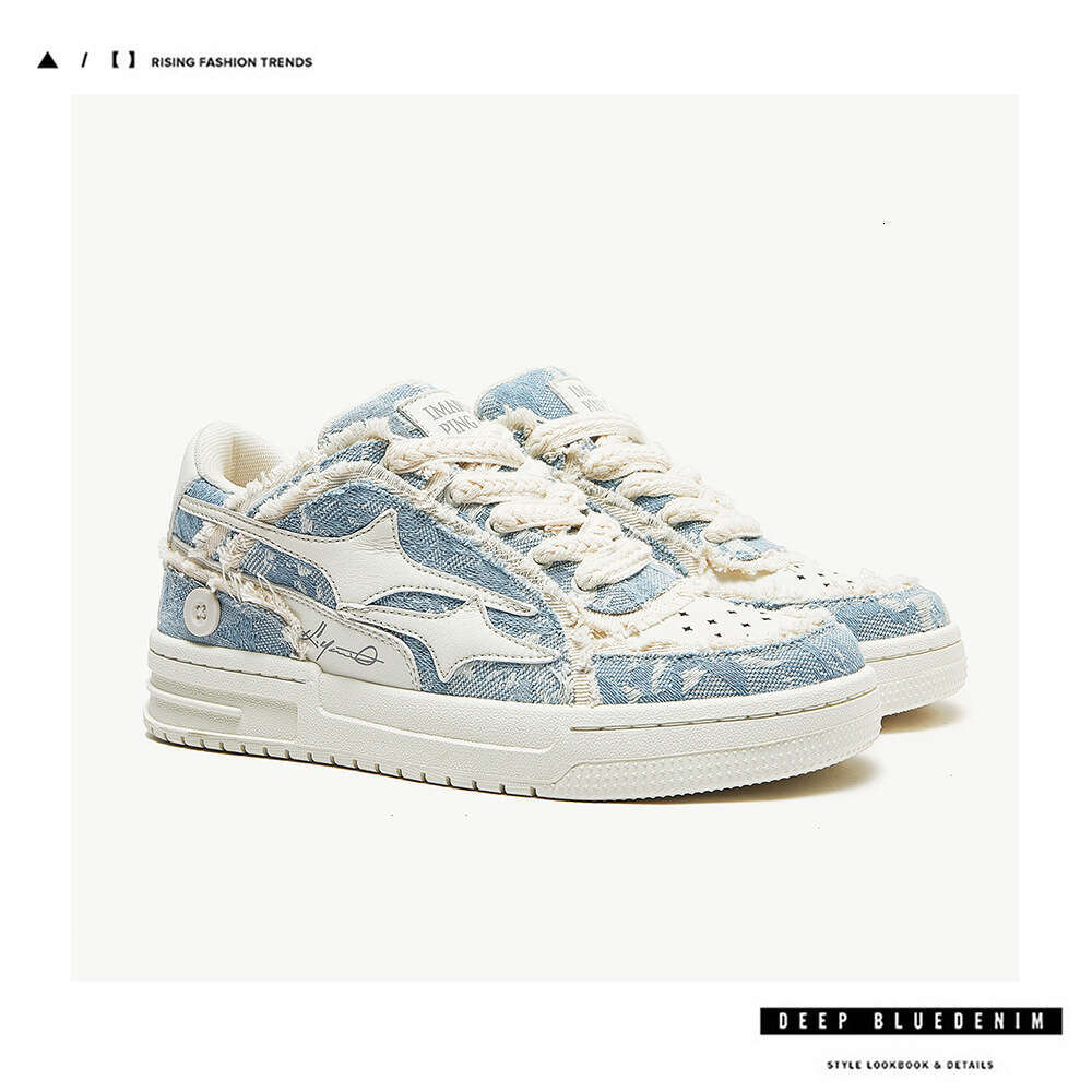 Destroyed Aesthetic Design Breathable Men's Trendy Washed Denim Sneakers Unisex Couple Shoes