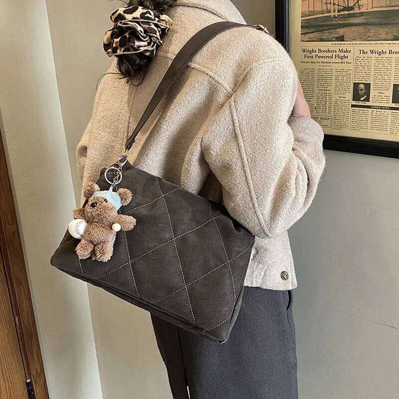 New Check Simple Crossbody Small Niche Texture Commuter Large Capacity Student Class Casual Diamond Bag XJ260109