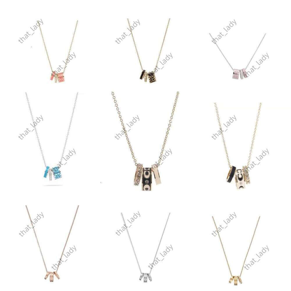 COA neckalce C O A C H neckalce designer necklace Koujia High Version Classic Enamel Black and White Three-Ring Necklace Full Diamond Smiley Face Letter Epoxy C-Shaped