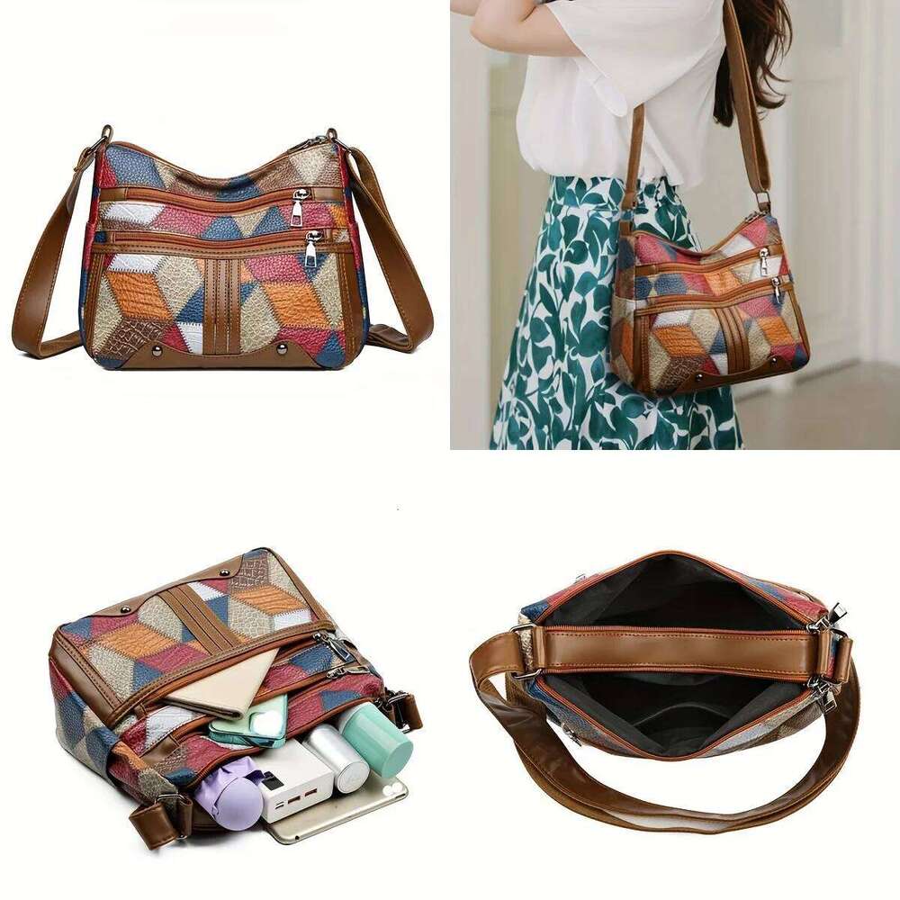 Women Geometric Pattern Synthetic Leather Crossbody Shoulder Bag Adjustable Strap Multi Color Options for Daily Use Work Travel XJ260109
