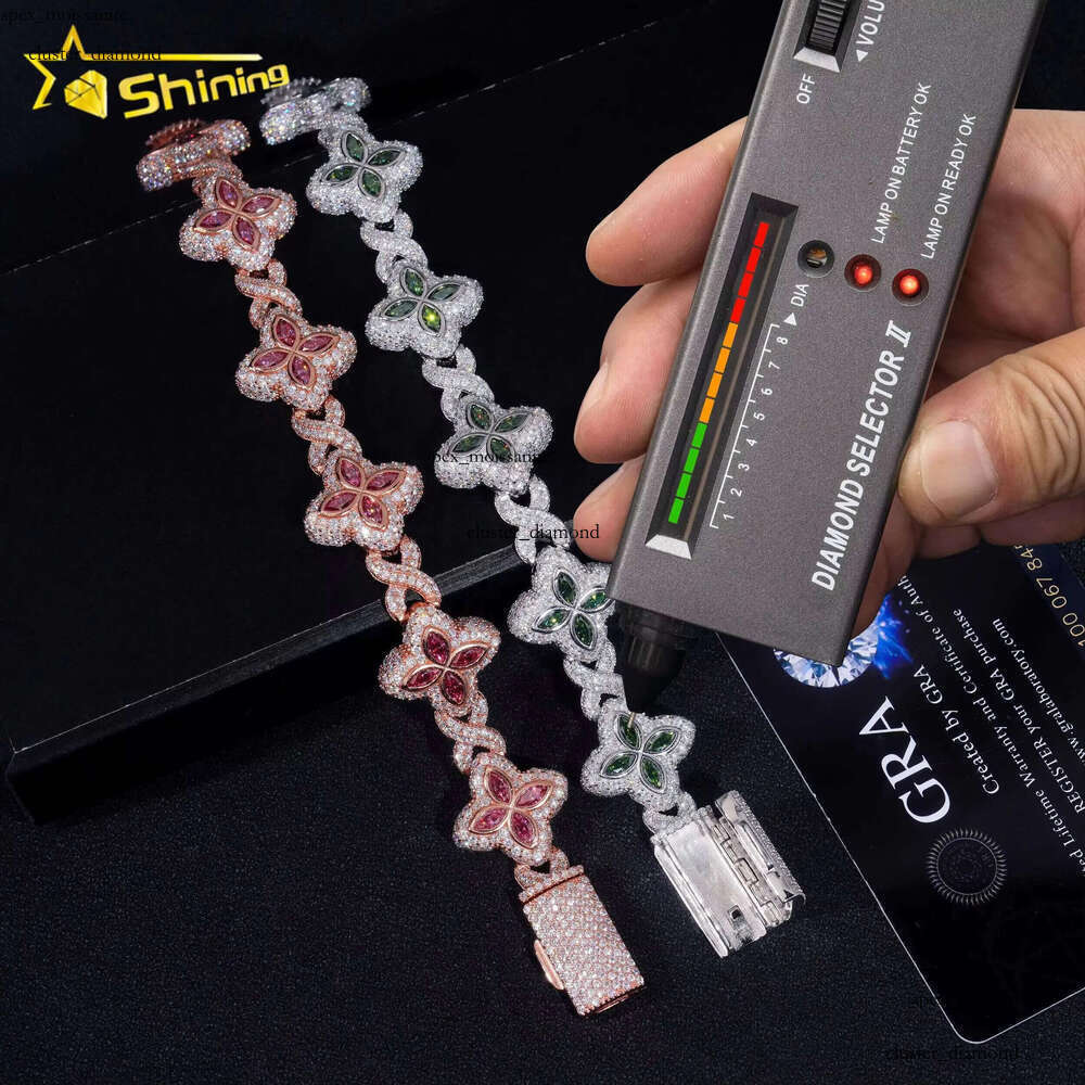 Cheapest Price Custom Iced Out Luxury Rapper Men Jewelry Hip Hop VVS1 Moissanite Diamond Clover Cuban Bracelet b1