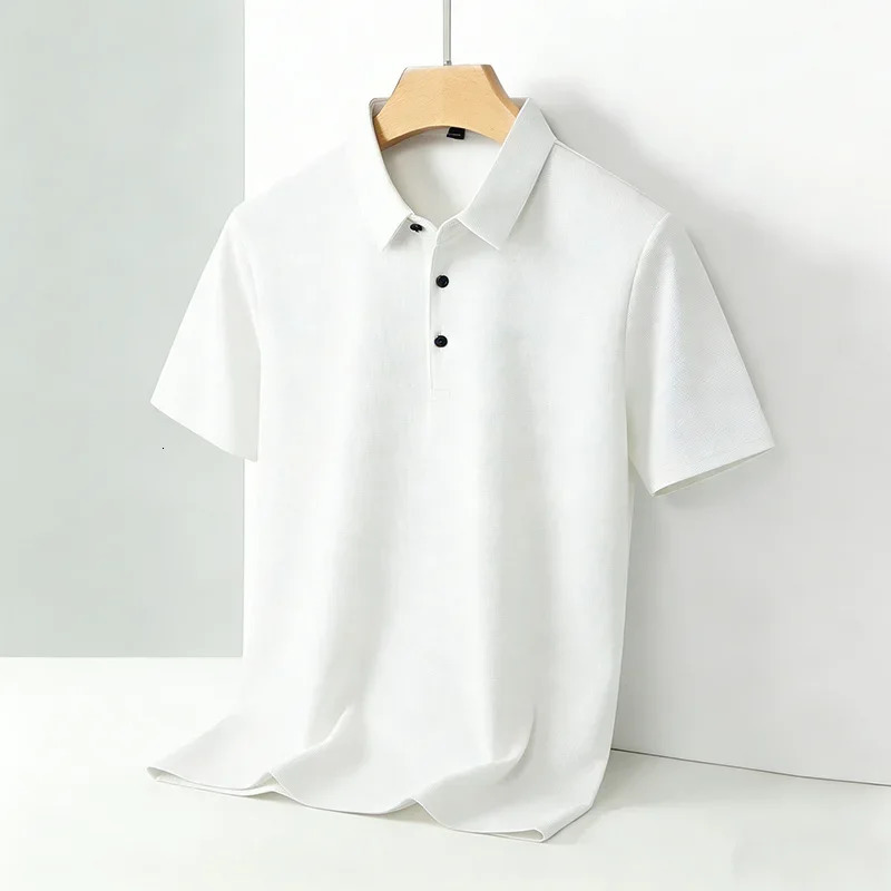 Mens Short Sleeve Polo Shirt Summer Solid Color Breathable Casual Business T-Shirt Fashion Soft Fabric Polo Top for Men 260107