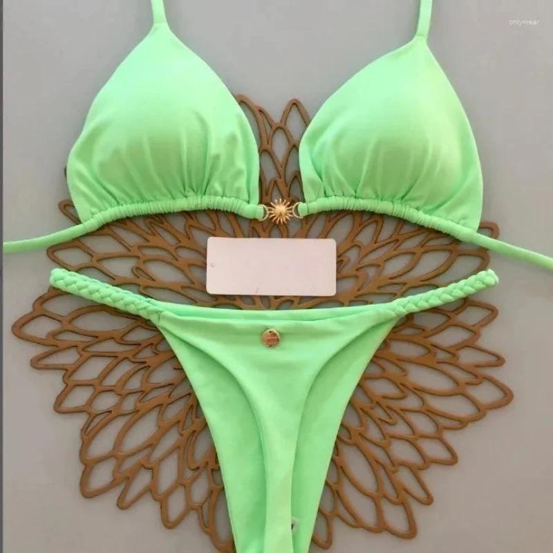 Women's Swimwear Summer Print Sexy Bikini Sets Halter Lace-up Tops Thongs Beach Style Bathing Suit Y2k Swimsuits Women Beachwear Fashion