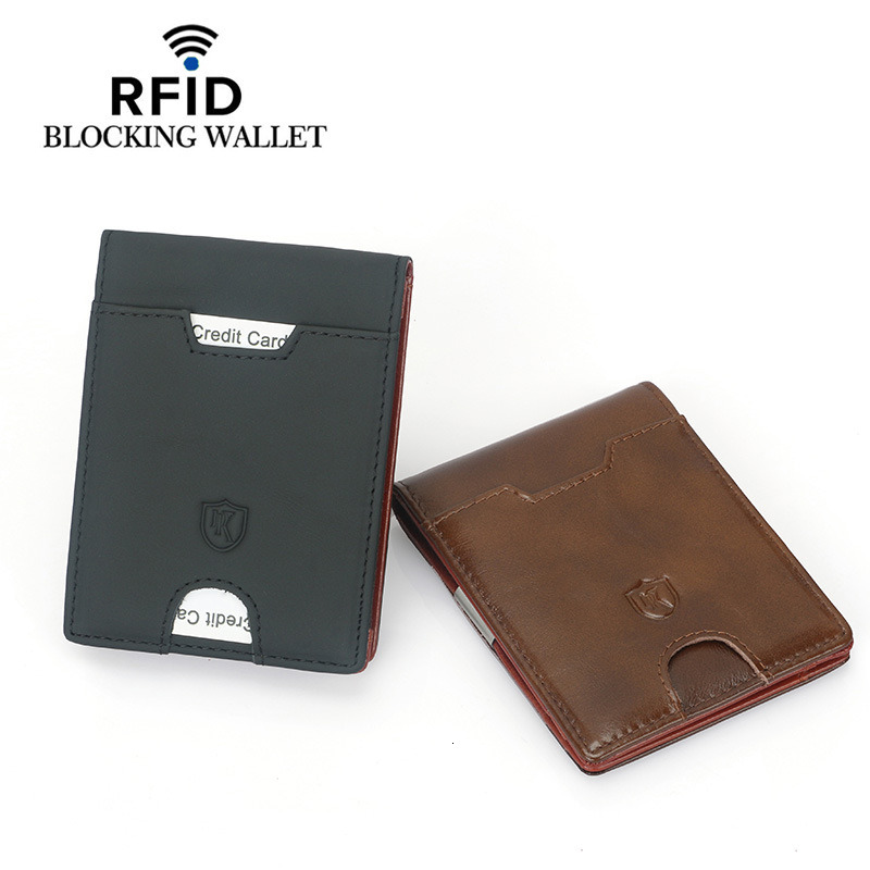 Genuine Leather Mens Wallet With Coin Pocket Credit Card Holder Purse For Man Portable Bifold Clamp Male Money Bag Metal Clip ddmynov
