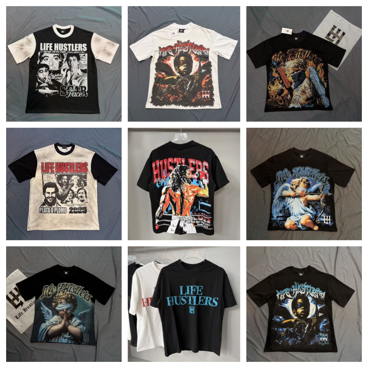 Men's T Shirts Life Hustlers T-shirt Trend Brand Men Women High Street Rock Fashion 3D Stamping Drill Letter Print Short Sleeve Tees Tops