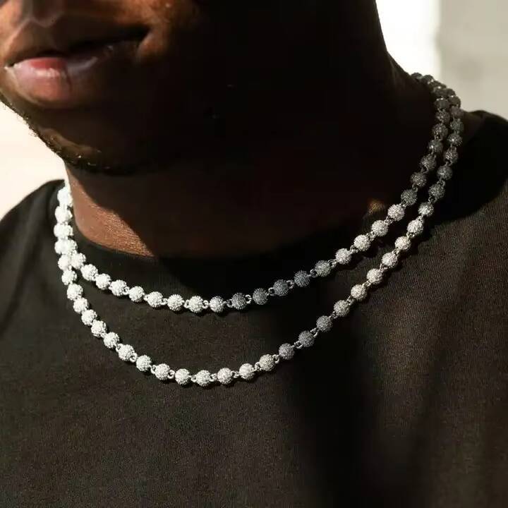 Custom Hip Hop Necklace Iced Out Shining 4mm Diamond S925 Silver Ball Beads Chain Moissanite