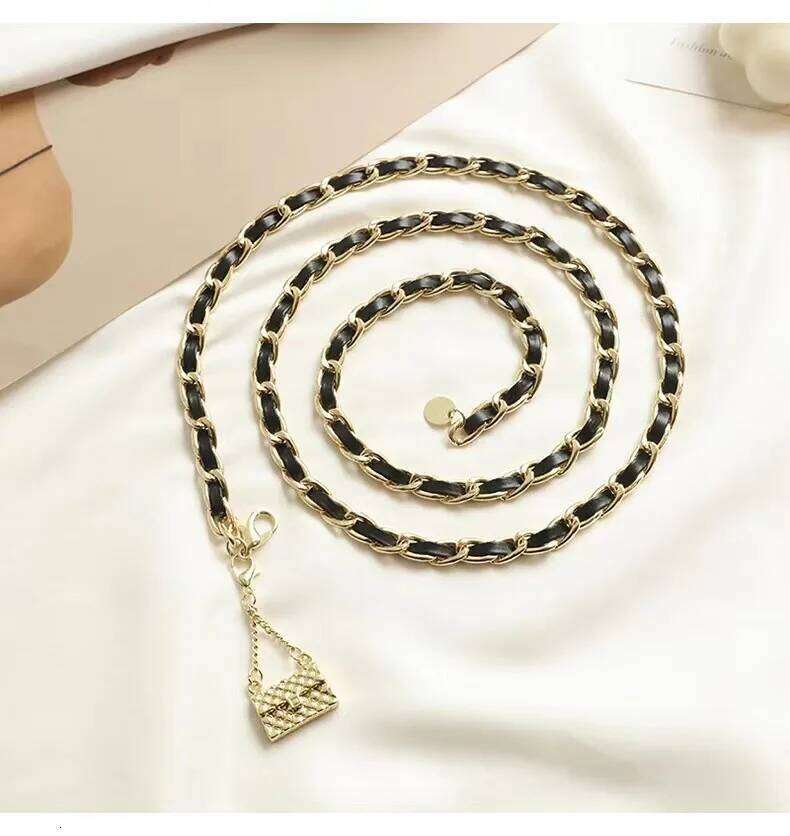 Gold Metal Bag Thin Women Belt Elegant Shiny Tassel Long Chain Waist For Ladies Fashion Dress Skirt Waistband Body Belts