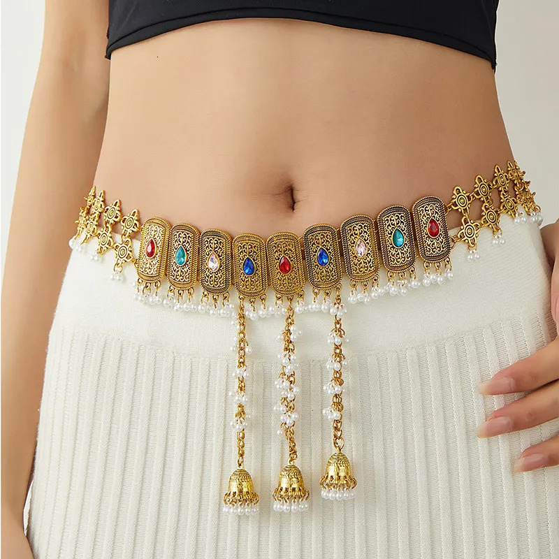 Vintage Belly Chain For Women Simulated Pearl Beads Bell Body Jewelry Ethnic Handmade Womens Jewelry Gift Festive Party Favor 260107