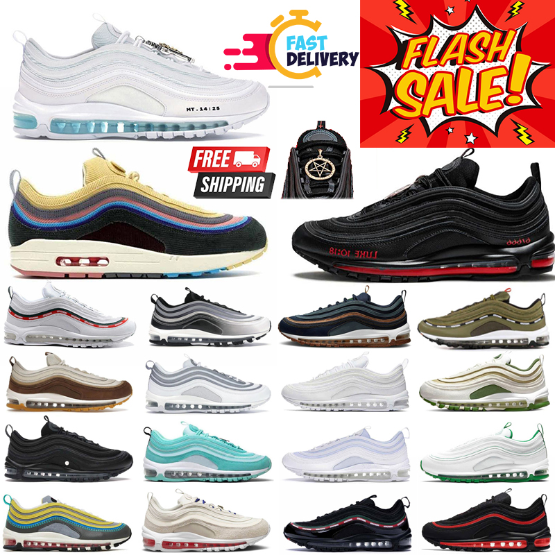 Designer shoes 97s Running Shoes Triple Black White Wolf Grey trainers for mens womens sneakers black Outdoor men women Sports runners