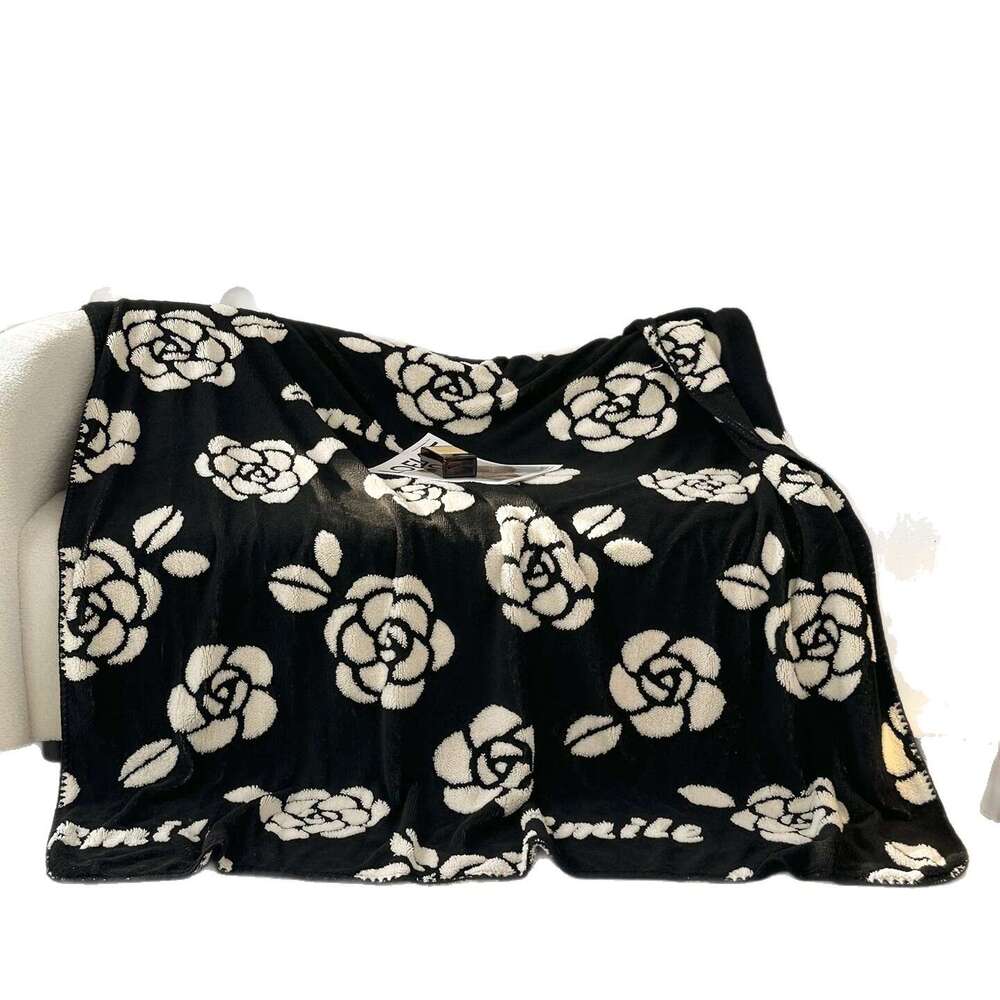 Winter Autumn Coral Fleece Milk & Velvet Children's Multifunctional Throw Blanket Black and White Print