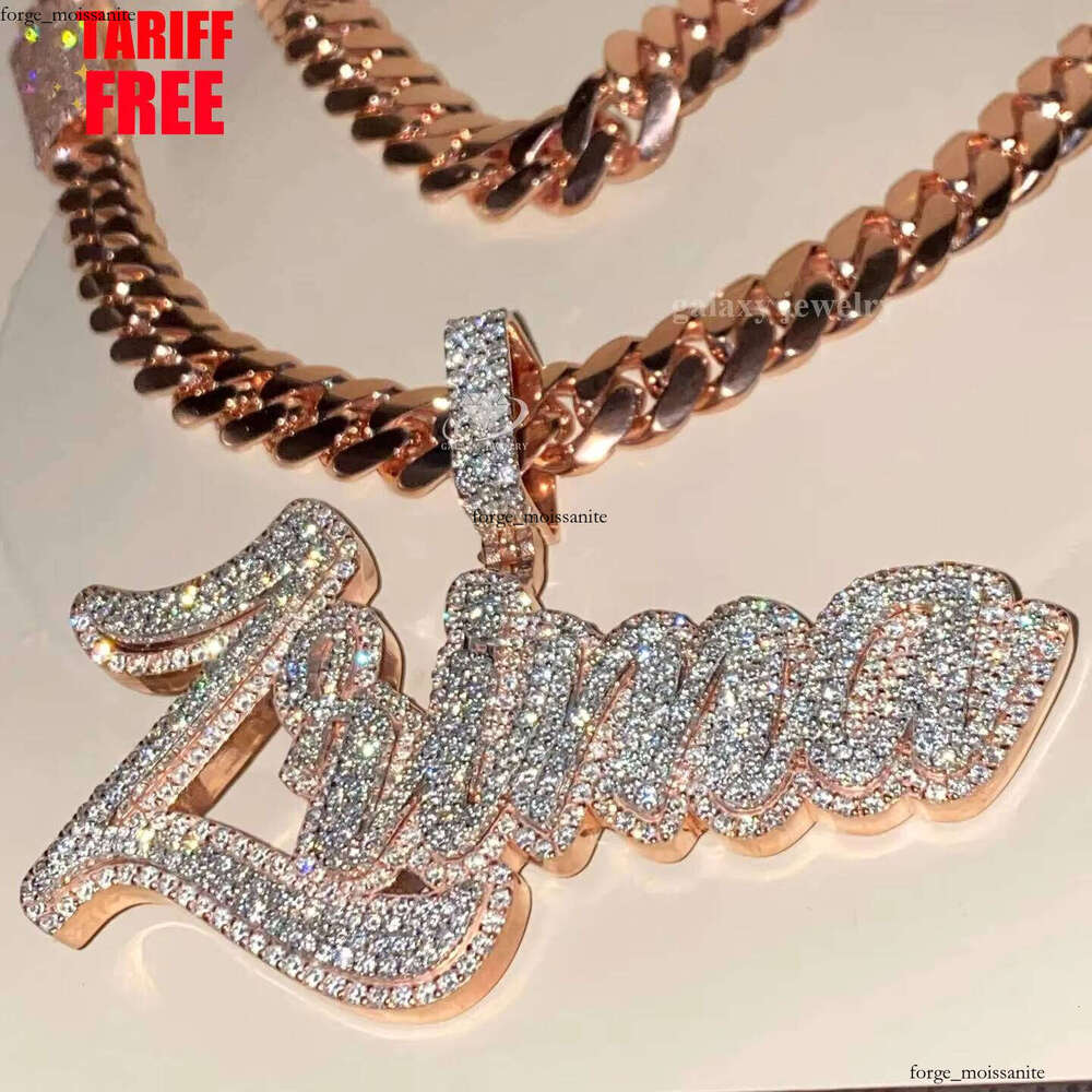 Hip Hop Custom Initial Letter Design 925 Silver Name Iced Out VVS Moissanite Pendant Men Baguette Necklace