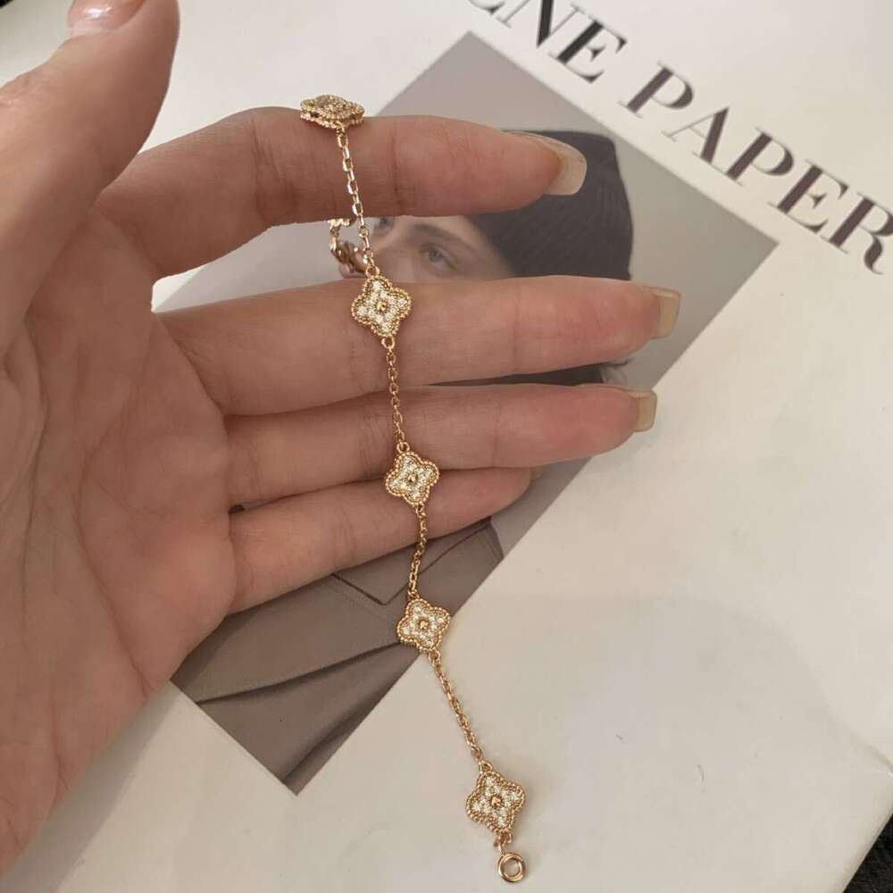Bracelet for Women French Niche High-End Four-Leaf Clover Full Diamond Small Rose Mini V Gold Daily Wear Party Hand Jewelry Factory Wholesale Free Shi