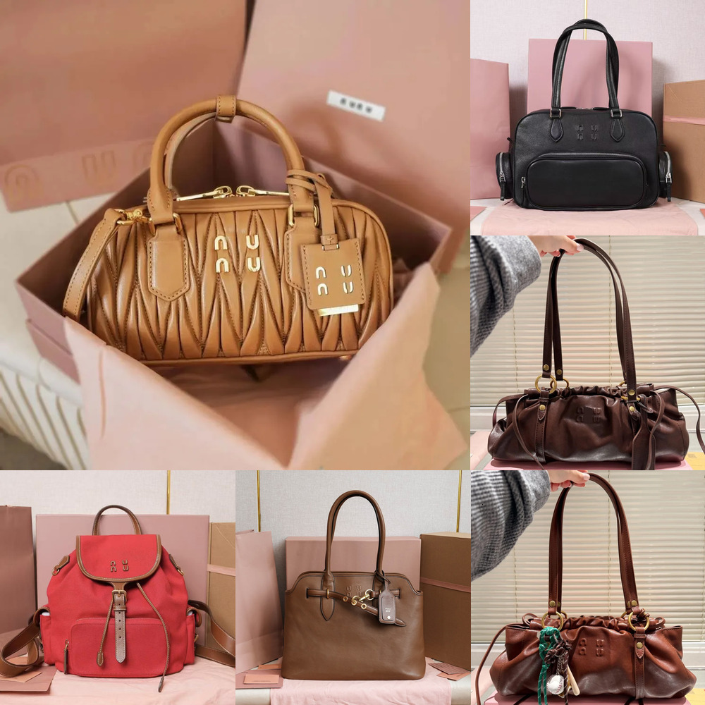 Mirror quality Retro Motorcycle Tote Designer Bag Leather Purses Woman Shoulder Crossbody Bags Handbag Tan Motorcycle Armpit Bag ''Miulies''Miulies''miulys 63