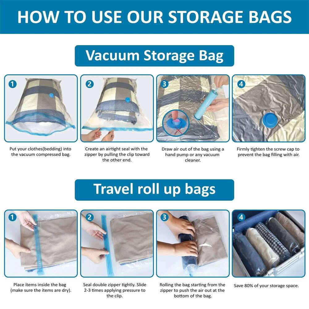 20 Pack Vacuum Storage Bags, Space Saver Compression for Comforters and Blankets, Sealer Clothes Hand Pump Included 26N0109