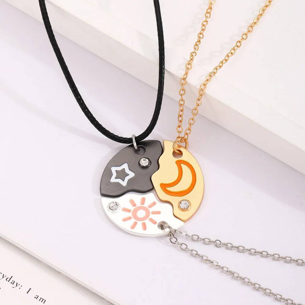 3 Pcs/set New Sun Moon Star Pendant for Women's Best Friends Forever Friendship Necklace Simple and Fashionable