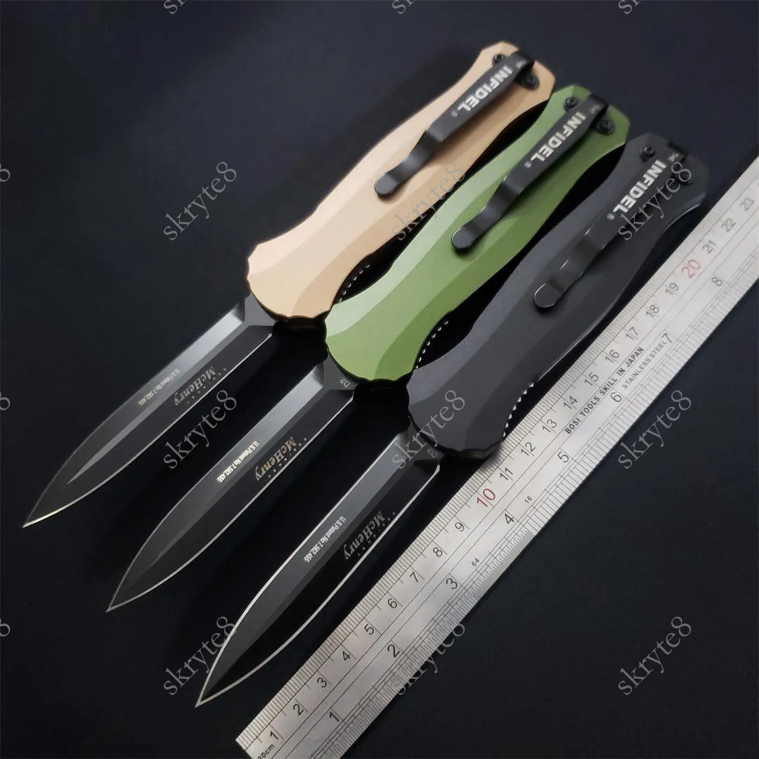 8Models 3300BK Infidel Out the front Knife 3.95 D2 Black Double Edge Blade Aluminum Handles Outdoor Camp Hunt Tactical Pocket Knives 3310 3350 EDC too