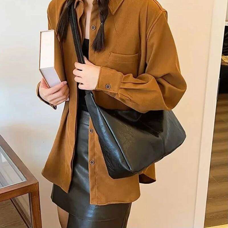 PU Leather Commuter Fashion Vintage Casual Tote Bag Maillard Stylish Crossbody Bags for Women Texture Large Capacity Temperament XJ260109