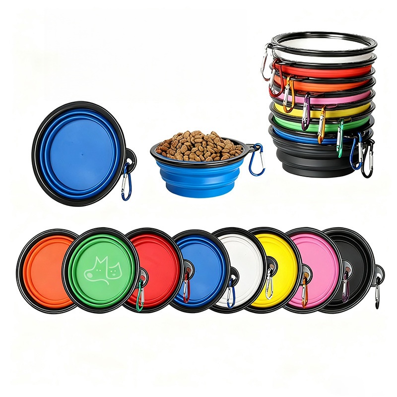 Collapsible Pet Travel Bowl - Portable Silicone Dog/Cat Food Water Bowl with Carabiner, Foldable Outdoor Feeding Bowl