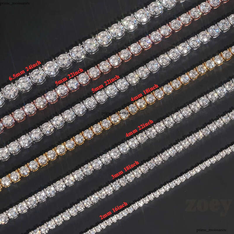 2mm-6.5mm Gold Plated Hip Hop Jewelry 925 Sterling Silver Vvs1 Silicon Stone VVS Moissanite Tennis Chain Bracelet Necklace dc