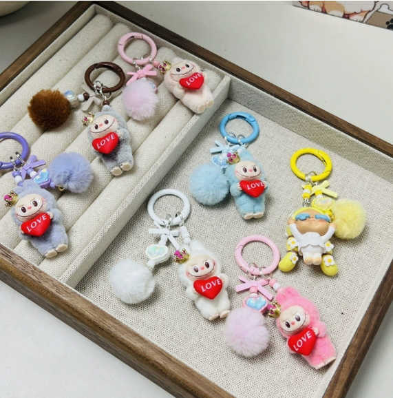 Cartoon and cute plush mini standing posture Labubu labubu phone pendant, schoolbag doll, keychain gift Q260109
