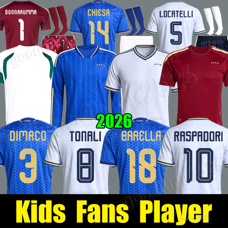 2026 world cup ItalyS Soccer Jersey PELLEGRINI BARELLA Home away goalkeeper 26 67 RETEGUI RASPADORI italie football shirt Men kids kit TONALI FRATTESI DONNARUMMA