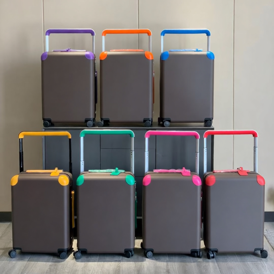 Designer Genuine Leather Air Travel Suitcases Horizon 55 with Wheels Print Flower Luggage and Checked Leather Protective Reinforced Corners