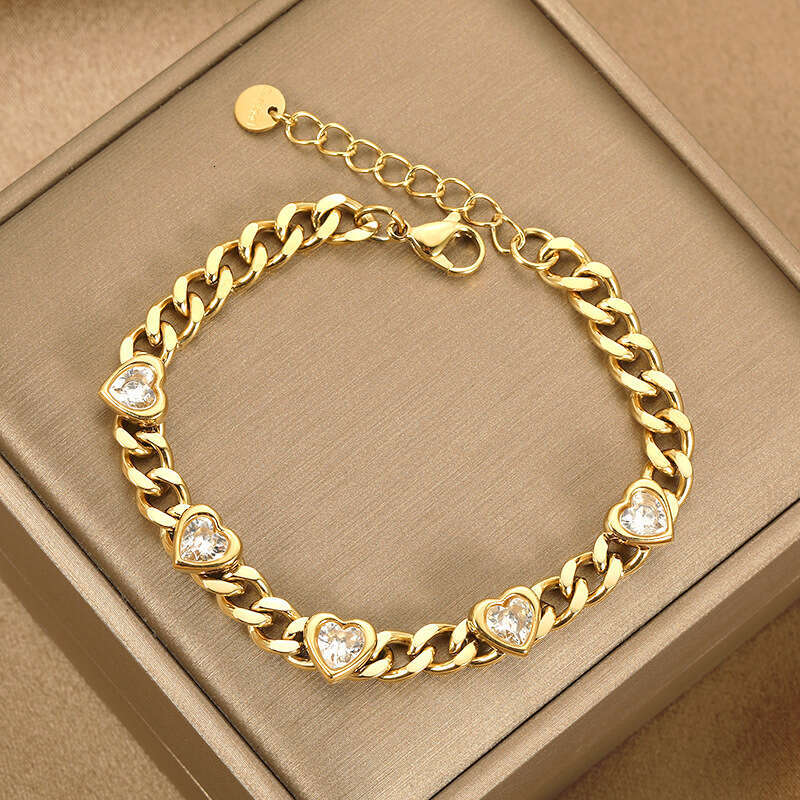 Bracelet Womens Stainless Steel Non-Fading Cuban Chain Crystal Retro Niche Daily Party Wear Jewelry