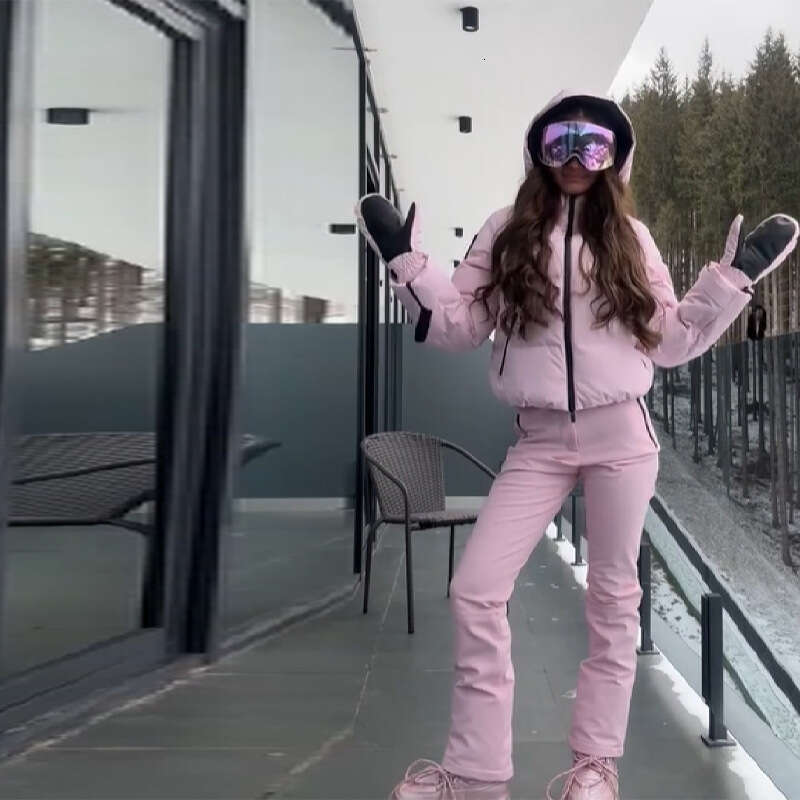 Thicken Warm Women's Skiwear Pink High Collar Hooded Cotton Padded Coats Straight Leg Zipper Pants 2026 New Winter Lady Ski Suit WKERSIY - view 4
