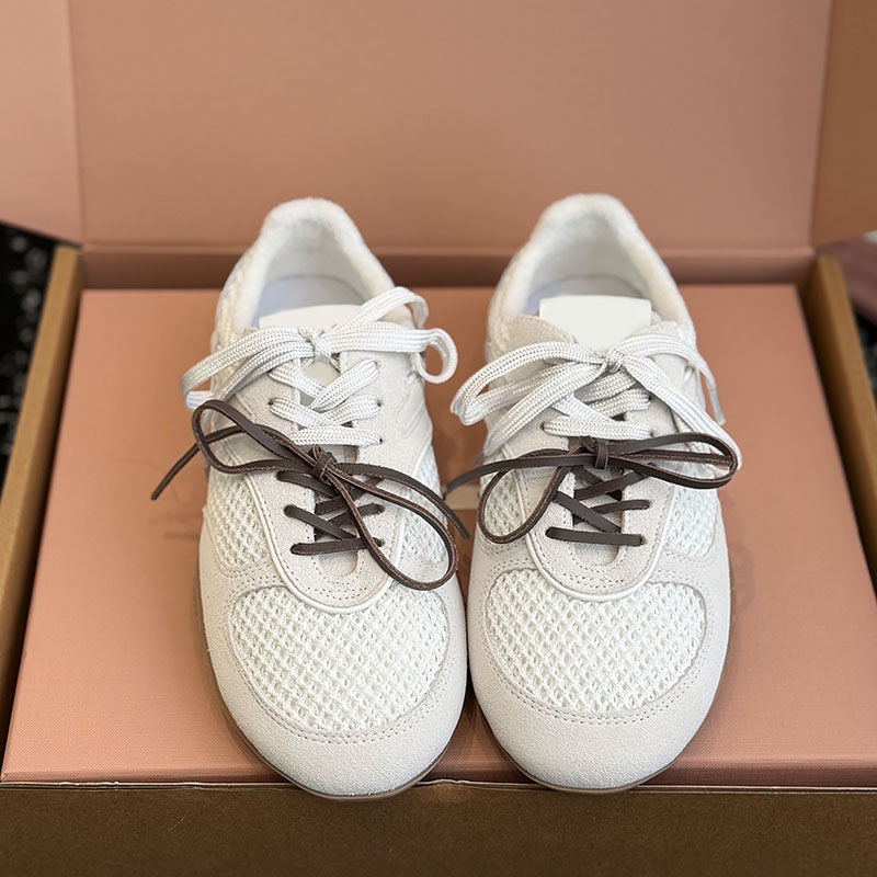 Fashion new women casual sports shoes designer lady German training shoes round toe lace up miss flat shoes breathable mesh upper EVA material rubber soft sole