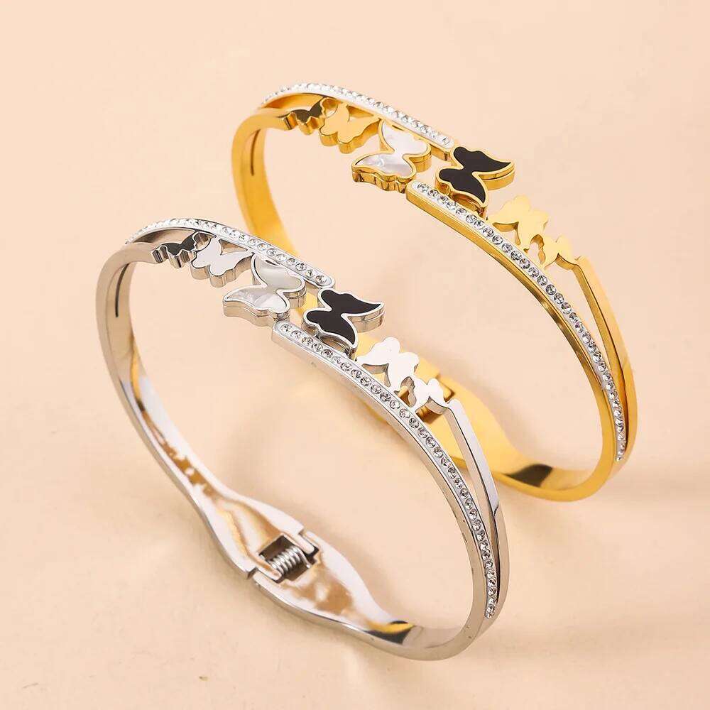Bracelet Jewellery Designer Fine Jewellery High Quality Textured Black White Frosted Butterfly with Inlaid Zircon Stainless Steel for 2 Party Gift Jewelry_top1
