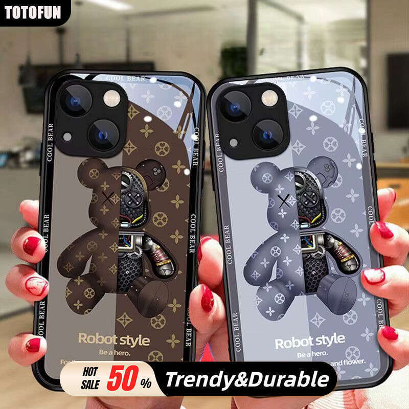Phone case For iPhone 17 pro max Compatible with Apple 14 Phone Case 13 New iPhone 17 Plush Bear 16 Pro Couple 12 Glass 15 Cartoon Trendy