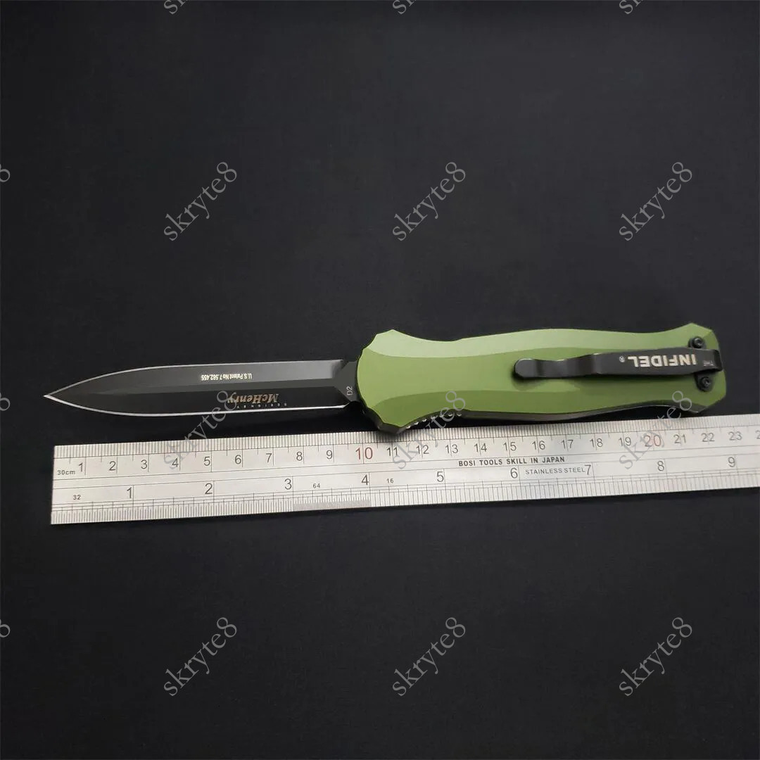 8Models 3300BK Infidel Out the front Knife 3.95 D2 Black Double Edge Blade Aluminum Handles Outdoor Camp Hunt Tactical Pocket Knives 3310 3350 EDC too