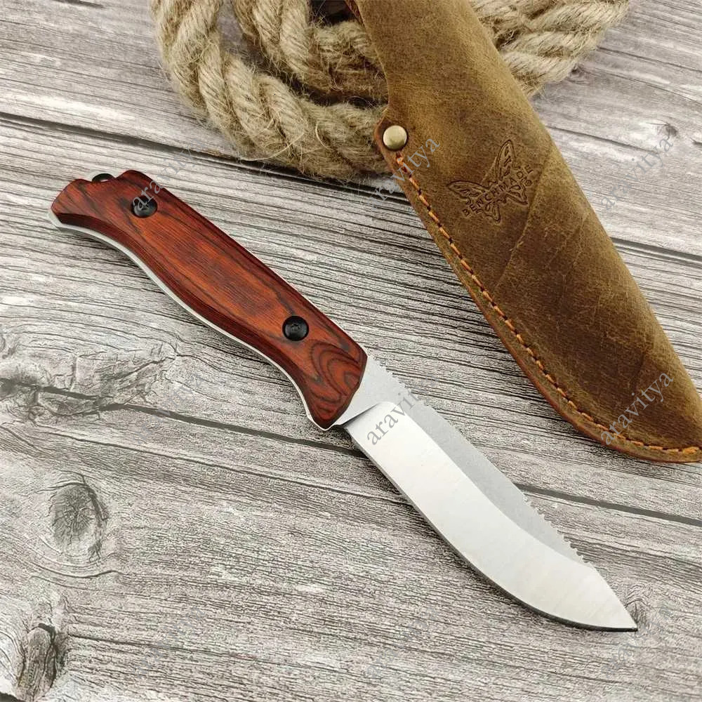 Portable BM 15002 15017 High Hardness Hunting Fixed Blade Knife S30V Steel Wooden Handle Outdoor Knives Tactical Survival ToolXJ250510