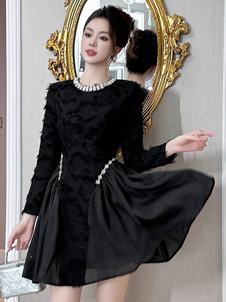 Bestseller Women Clothes Black Vintage Sparkly Diamonds O-Neck Slim Mini Short Dress Luxury Elegant Party Prom Vestidos Fiesta Fashion New ddmytues