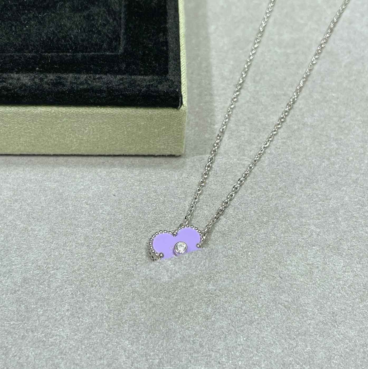 2026 Luxury quality charm flower shape pendant necklace with diamond and purple color design in silver plated have stamp PS6311B